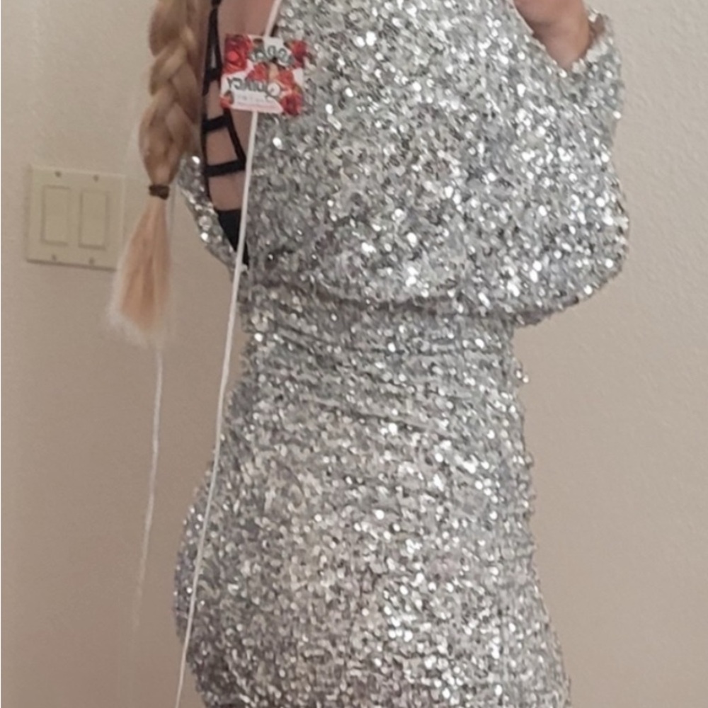 Silver Sequin Mini Dress - Picture 2 of 8